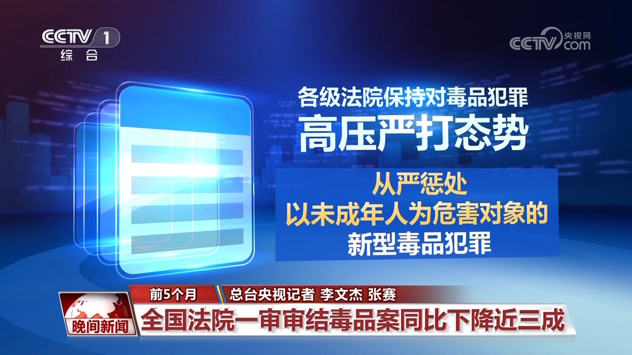 前5个月 全国法院一审审结毒品案同比下降近三成
