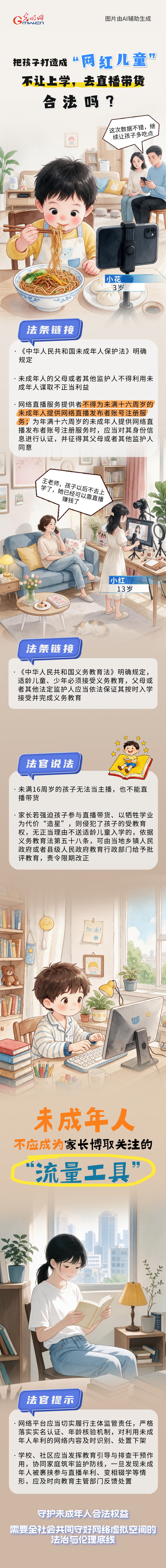 光明云说法 | 把孩子打造成“网红儿童”，不让上学，去直播带货，合法吗？